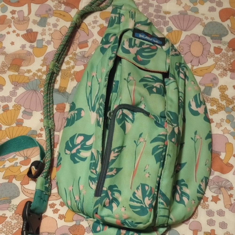 Kavu Green Leaf Print Backpack